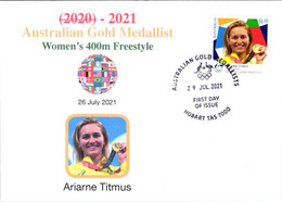 (1A25) 2020 Tokyo Summer Olympic Games - Australia Gold Medal FDI Cover Postmarked TAS Hobart (swimming) - Eté 2020 : Tokyo