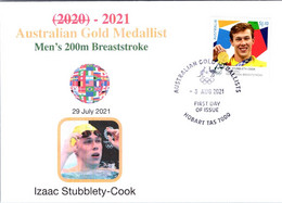 (1A25) 2020 Tokyo Summer Olympic Games - Australia Gold Medal FDI Cover Postmarked TAS Hobart (swimming) - Summer 2020: Tokyo