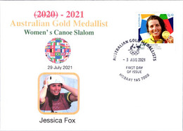 (1A25) 2020 Tokyo Summer Olympic Games - Australia Gold Medal FDI Cover Postmarked TAS Hobart (canoe) - Eté 2020 : Tokyo