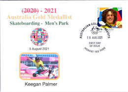 (1A25) 2020 Tokyo Summer Olympic Games - Australia Gold Medal FDI Cover Postmarked TAS Hobart (skateboarding) - Eté 2020 : Tokyo