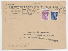 MERCURE 10C+20C LETTRE MEC RBV SOUSCRIVEZ AUX BONS D'ARMEMENT PARIS V 2 FEV 1940 COTE 40€ - 1938-42 Mercurius
