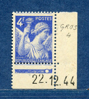 ⭐ France - Variété - YT N° 656 - Couleurs - Pétouilles - Gros 4 - Neuf Sans Charnière - 1944 ⭐ - Nuevos