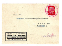 DTBII284 / SUDETENLAND, Grosspriessen 20.10.38 Bedarfskarte Mt Befreiungsstempel Nach Prag, Zensur - Région Des Sudètes