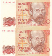 CRBP0047  PAREJA BILLETE ESPAÑA 200 PESETAS 1980 SERIE ESPECIAL 9A SIN CIRCULAR 120 - Autres & Non Classés