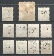 Perfins Great Britain , 11 Old Stamps - Perforés