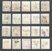 Perfins Great Britain , 20 Old Stamps - Perforés