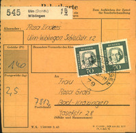 1963, Paketkarte Ab ULM (DONAU) WIBLINGEN Mit Waagerechtem Paat 70 Pfg. Berühmte Deutsche - Otros & Sin Clasificación