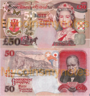 GIBRALTAR, £50 POUNDS, 2006, P34, Prefix AA, Q. Elizabeth II & W. Churchill, UNC - Gibilterra