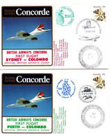 Concorde BA - Sydney Perth Colombo 1985 - First Flight 1er Vol - Swan Sri Lanka Ceylon - British Airways - Erst- U. Sonderflugbriefe