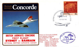 Concorde BA - Sydney Bahrain Bahrein 1985 - First Flight 1er Vol - Australia  - British Airways - Camel Palm Tree - Primi Voli