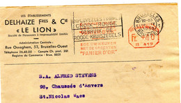 1939 Kaart Ets DELHAIZE Fres & Cie LE LION - Gefr. Fr *40 B419 Rouge Keuken PANIER D'OR + Slogan Roode Kruis - ...-1959