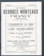 Catalogue Georges Monteaux, Emission 1900, Les Semeuses, Effigie Louis Pasteur, Type Laurens, 60 Pages, 1963 - Philatelie Und Postgeschichte