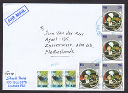 Fiji: Airmail Cover To Netherlands, 2021, 7 Stamps, Bird Value Overprint 2c & 6c, Royalty (stamp Below Right Is Damaged) - Fiji (1970-...)