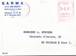 1941 Kaart Sarma Bruxelles - Rode Stempel Brusel Fr 0.40 - ...-1959