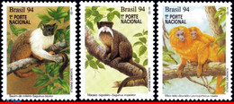 Ref. BR-2474-76 BRAZIL 1994 ANIMALS, FAUNA, MONKEYS, NATURE,, PRESERVATION, MI# 2589-2591, SET MNH 3V Sc# 2474-2476 - Nuovi
