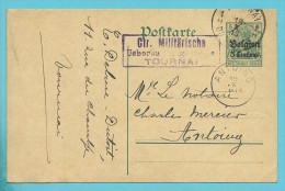 Entier Van TOURNAI Met Als Aankomst Stempel ANTOING Met 1915 In Het Datumblok !! En Niet Onderaan De Stempel - German Occupation