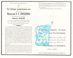 DP Honorina Onghena Ongena Ongenae ° Kieldrecht Beveren Waas 1913 † 1951 X Hector Anné // De Cock Van Landeghem - Images Religieuses