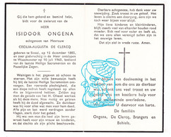 DP Isidoor Ongena Ongenae ° Sinaai Sint-Niklaas 1885 † Waasmunster 1960 X Cecilia De Clercq // Brangers Behiels - Santini
