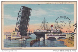 Texas Corpus Christi Freighter At Bascule Bridge 1946 Curteich - Corpus Christi