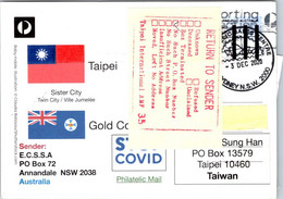 (1 A 30) Gold Coast (QKD) Sister Cith With TAIWAN Taipei - Maxicard Posted During COVID-19 & RTS With Multiple Labels... - Health