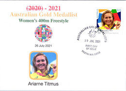(1A32) 2020 Tokyo Summer Olympic Games - Australia Gold Medal FDI Cover Postmarked WA Perth (swimming) - Eté 2020 : Tokyo
