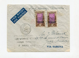 !!! TCHAD, LETTRE PAR AVION DE FORT LAMY POUR BRUXELLES, CACHET "1ER VOYAGE RETOUR AVION SABENA 5/3/1935" - Cartas & Documentos