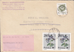 Poland KRYNICA 1990 Cover Brief Brotype VALBY (Arr.) REadressed Label VÆRLØSE Denmark Flower Blume Stamps - Briefe U. Dokumente