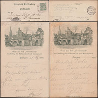 Wurtemberg 1896. 2 Entiers Postaux TSC. Gruß Aus Dem Gewerbedorf, Écritures Gothique Et Cursive, électrotechnique - Elettricità
