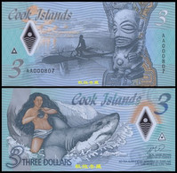 Cook Islands 3 Dollars, (2021), Polymer, Low Serial Number, UNC - Cook Islands