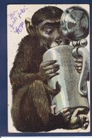 CPA Singe Surréalisme Position Humaine Circulé Bière Beer - Monkeys