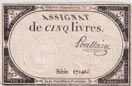 Assignat De Cinq Livres / 5 Livres - Série 17142 - Assignats