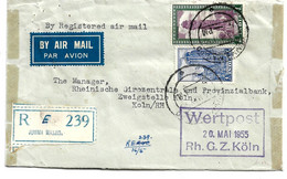 IU054 / INDIEN - Airmail Ex Jumma Masjio 1955 Nach Köln Mit Wertpost Empfangsstempel - Covers & Documents