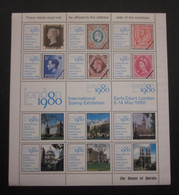 1980 'LONDON 1980' INTERNATIONAL STAMP EXHIBITION HOUSE OF QUESTA SOUVENIR LABEL SHEET. ( 02183 ) - Cinderellas