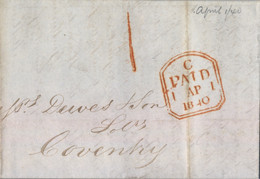 1840 REINO UNIDO , CARTA COMPLETA CIRCULADA ENTRE LIMEHOUSE ( LONDRES ) Y COVENTRY - ...-1840 Préphilatélie