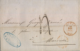 1855 BÉLGICA , CARTA CIRCULADA , LIEGE - MARSELLA , AL DORSO TRÁNSITO PARIS , AMBULANTE , LLEGADA - Altri