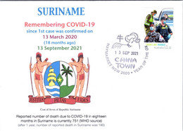 (1A42) 1st Case Of COVID-19 Reported To WHO In Suriname (18 Month Ago 13-3-2020) (COVID-19 Stamp) - Maladies