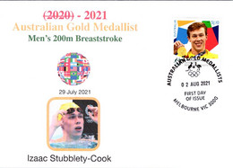 (1A44) 2020 Tokyo Summer Olympic Games - Australia Gold Medal FDI Cover Postmarked VIC Melbourne (swimming) - Eté 2020 : Tokyo