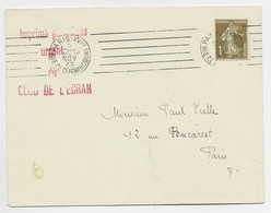SEMEUSE 1C OLIVE SEUL LETTRE PARIS XVIII 3 NOV 1933 - 1906-38 Semeuse Camée