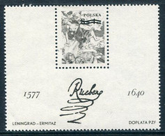 POLAND 1977 Rubens Quatercentenary Block Black Print MNH / **.  Michel Block 67s - Unused Stamps