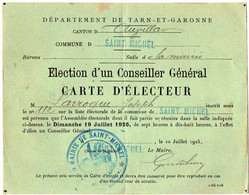 VP18.200 - AUVILLAR X SAINT MICHEL 1925 - Carte D'Electeur - Mr Joseph LARROQUE - Autres & Non Classés