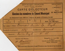 VP18.202 - MONTPELLIER 1900 - Carte D'Electeur - Mr Amédée BERNARD - Other & Unclassified