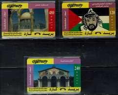 PALESTINE 1998 PRIVATE PHONECARD YASIR ARAFAT,  AL AKSA  SET OF 3 CARD MINT VF!! - Palestina