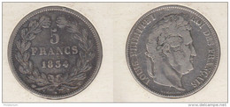 France  5 Francs 1834 T (Nantes) Louis Philippe I  Tranche En Relief  Tête Laurée  1834T - 5 Francs