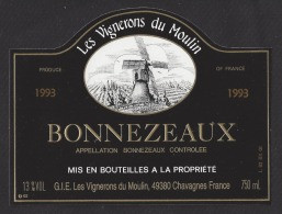 Etiquette De Vin Bonnezeaux1993 - GIE Les Vignerons Du Moulin à Chavagnes  (49) - Moulin à Vent - Mulini A Vento