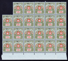 1921 Alpenrosen. 20 Rp Olivgrün/zinober Postfrisches Bogenteil Von 23 Marken. 1 Marke Mit Klebestelle. Kontroll Nr 752 - Franchise