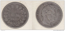 France  5 Francs 1838 W (Lille) Louis Philippe I  Tranche En Relief  Tête Laurée  1838W - 5 Francs