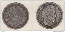 France  5 Francs 1841 B (Rouen) Louis Philippe I  Tranche En Relief  Tête Laurée 1841B - 5 Francs