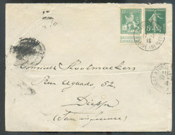 FRANCE 5 C. SEMEUSE + Belgique N°110 (affranchissement MIXTE) Obl. Sc LE HAVRE (SPECIAL) Sur Lettre Du 17-1 1914 En Port - Altri & Non Classificati