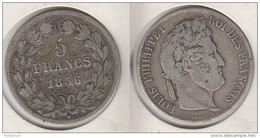 France  5 Francs 1836 B (Rouen) Louis Philippe I  Tranche En Relief Tête Laurée 1836B - 5 Francs