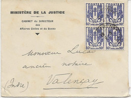 LETTRE AFFRANCHIE  N° 673 BLOC DE 4  -ANNEE 1945 - Guerra Del 1939-45